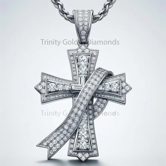 Cross Pendant Necklace • Big Moissanite Diamond Cross Necklace for Men • Hip hop Cross Pendant • Religious Jewelry • Christmas Gift • 50mm