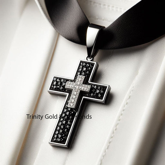 Big Cross Pendant Necklace For Him • Religious Double Cross Pendant Necklace • Christmas Gift • Moissanite Cross Pendant with Chain • 40mm