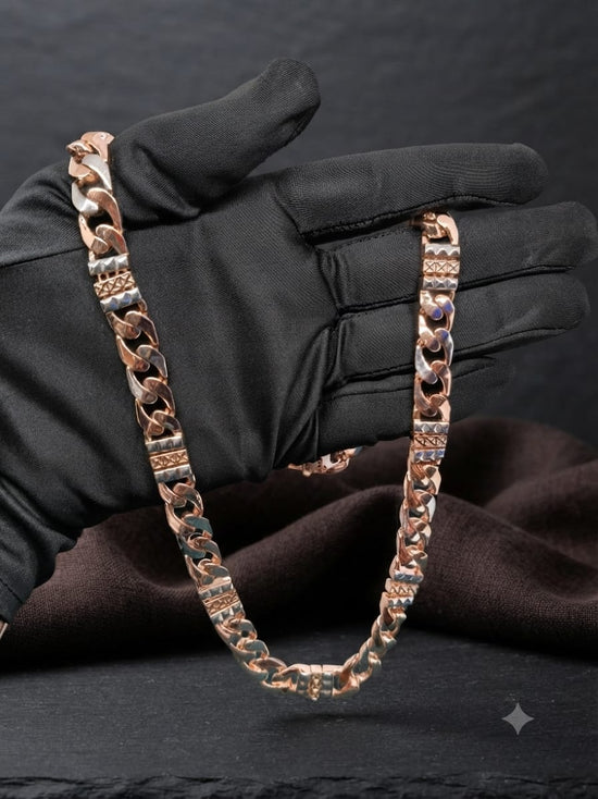 Two Tone Figaro Link Necklace, Rose Gold Silver Men&