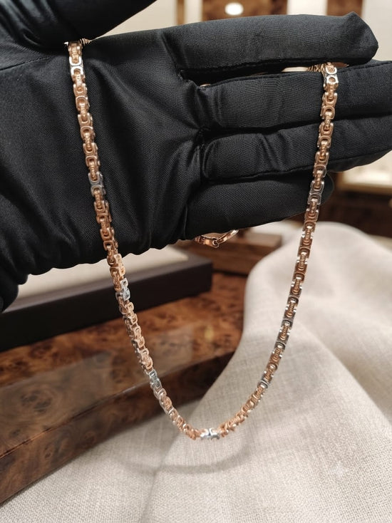 Tri Tone Curb Link Necklace, Rose Gold Silver Gold Men&