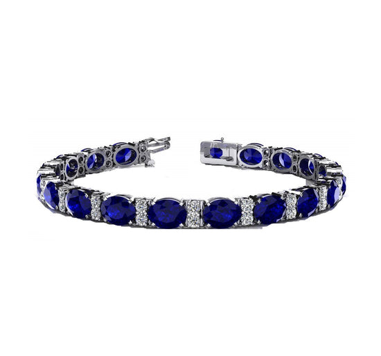 Blue Sapphire Tennis Bracelet for Women • Sapphire Oval And Round Cut Moissanite Bracelet for Her• Anniversary Gift • Gemstone Bracelet Gift