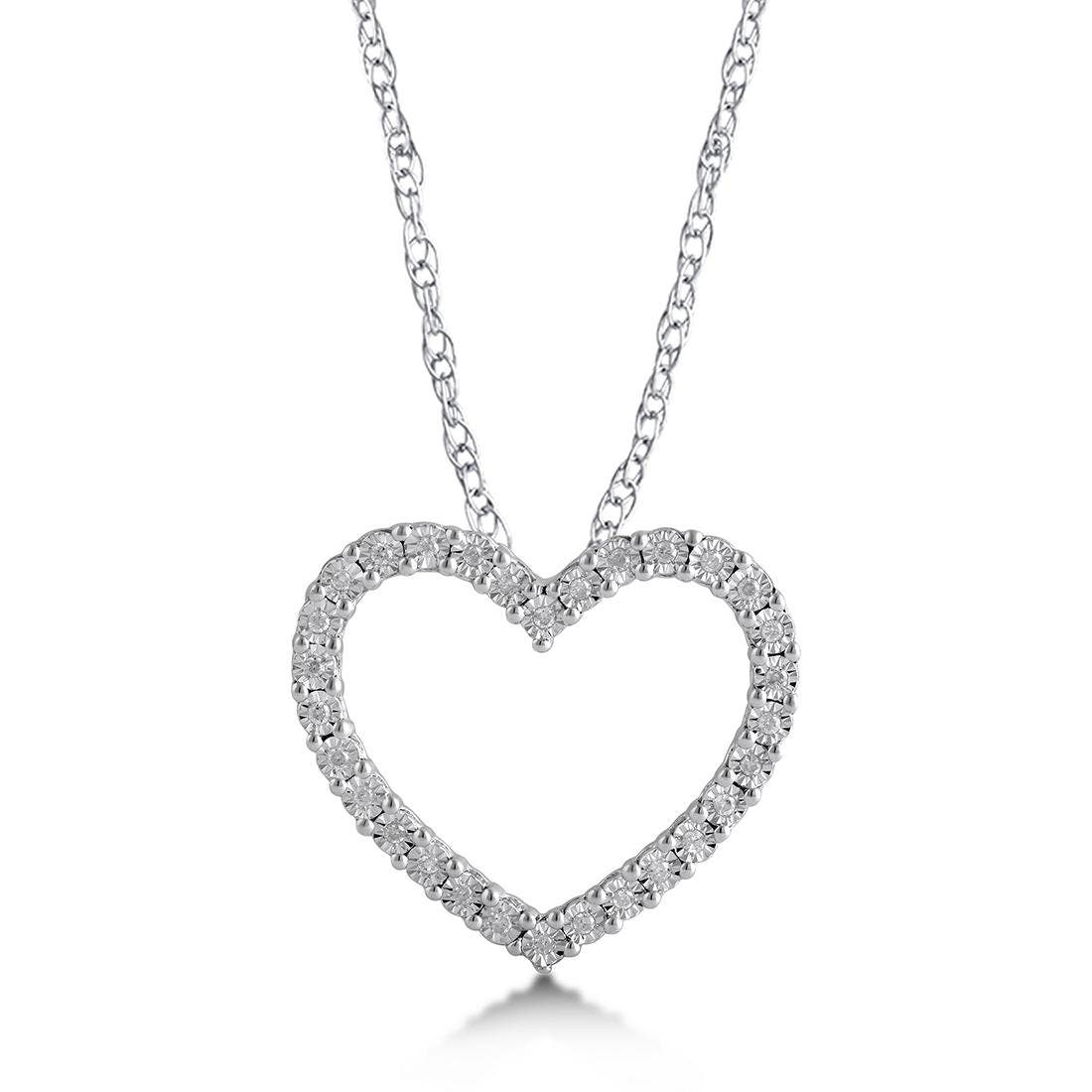 1.0 CARAT DIAMOND OPEN Heart Pendant/ Necklace 18 Inch Sterling Silver 10kt White Gold Plated, Valentine Gift For Her, Wedding Gift For Her