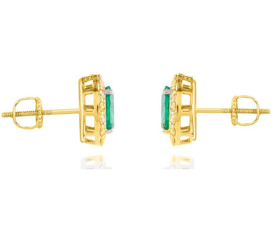 EMERALD STUD EARRINGS , Oval Emerald Stud Earrings, Emerald Diamond Halo Stud Earrings, Screw Back Emerald Stud Earrings, Gemstone Studs