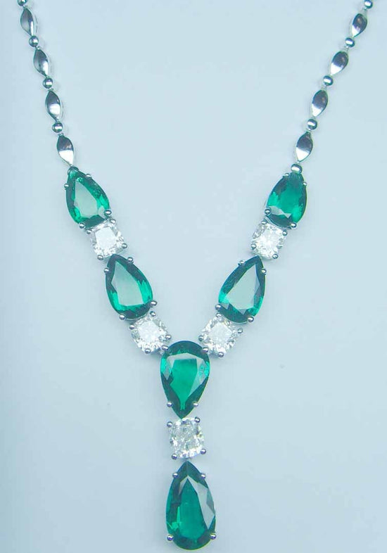 5.0 Carat Green Synthetic Pear Diamonds Drop Design Necklace, CZ Green Emerald Gemstone Jewelry, Anniversary, Wedding gift , Valentine