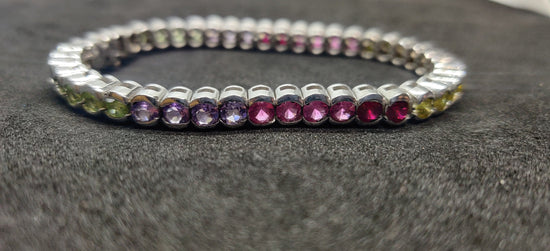 10.0CT Multicolor Gemstone Tennis Bracelet, Wedding Bracelet, 925 Sterling Silver Tennis Bracelet, Gemstone Bracelet, Wedding Gift For Her