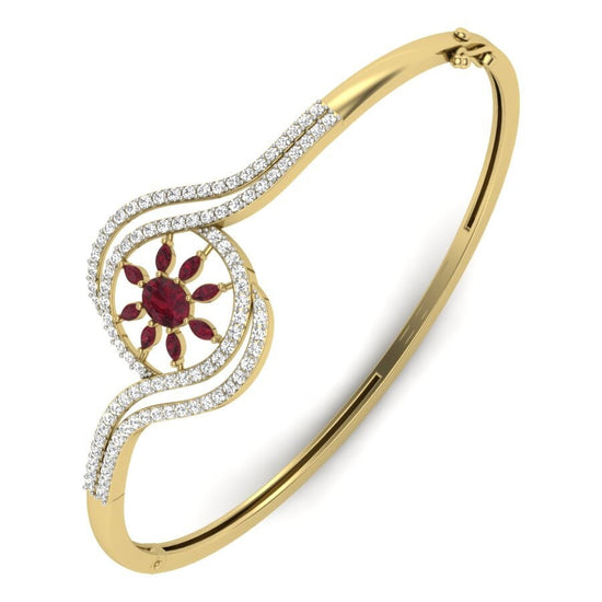 4.00 Ct Ruby And White Diamond Bangle Bracelet With 14k Yellow Gold Plated, Ruby Bangles, Handmade Bracelet, Ruby Bracelet, Gift For Her