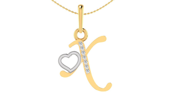 Diamond Initial Pendant, 14kt Yellow Gold Plated, Valentine Day Gift Pendant, Large Diamond A To Z Letter With Heart Pendant/Necklace