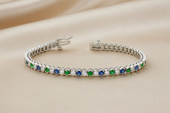 5.0CT SAPPHIRE & EMERALD Diamond Tennis Bracelet For Women 14kt White Gold Over Sterling Silver/Gemstone Tennis Bracelet,Tennis Bracelet