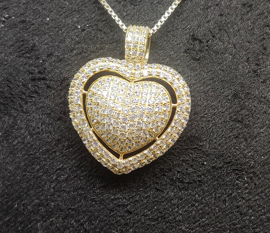 Moissanite Heart Necklace, Pave Heart Necklace, Diamond Heart Necklace /Pendant, Double Halo Heart Pendant, Perfect Gift For Women