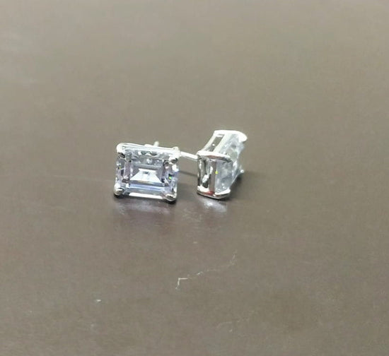 Emerald Cut Diamond Stud Earrings For Her 925 Sterlingh Silver, Earrings, Silver Stud Earrings, Samll Studs Earrings , Valentine Day Gift