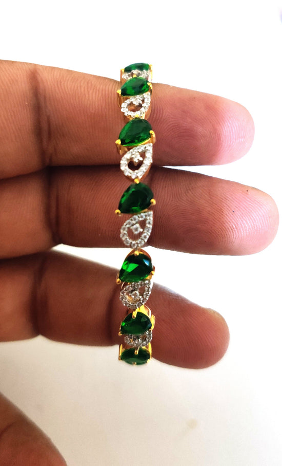 1.50 CT Pear Emerald And Moissanite Diamond Bangle Bracelet With 10kt Yellow Gold Over Silver,Silver Bangle Bracelet, Gift For Her
