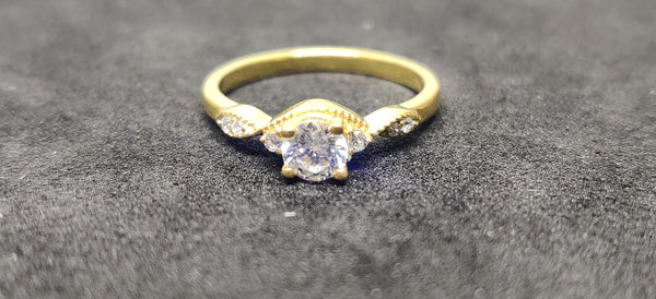 Moissanite Three Stone Engagement Ring / 14KT Yellow Gold Plated / Stackable Ring For Women / Dainty Ring / Diamond Jewellery / Gifts