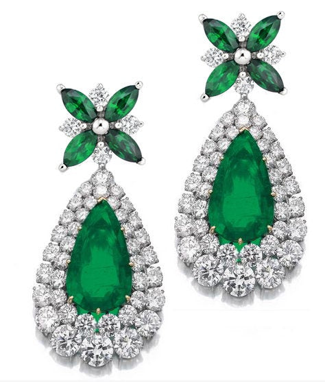 EMERALD DROP EARRINGS, Wedding Earrings, Emerald Earrings, Gift For her, 4.00 Ct Pear Cut Green Emerald Drop & Dangle Earrings