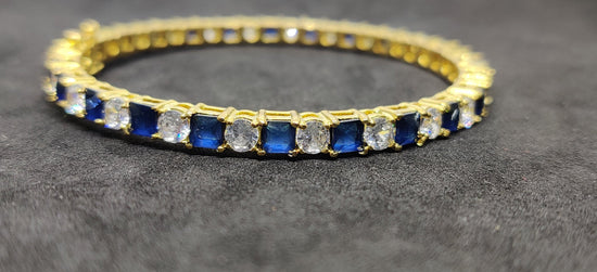 Blue Sapphire And Diamond Bangle Bracelet, sapphire Bangle Bracelet, Sterling Silver Sapphire Bangles, Anniversary Wedding Bangle Bracelet