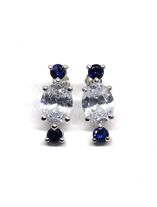 Three Stone Earring, Birthstone Earring, Gemstone Earring, Round and Oval Diamond Earring, Perfect gift, September Birthstone Stud, Stud Ear