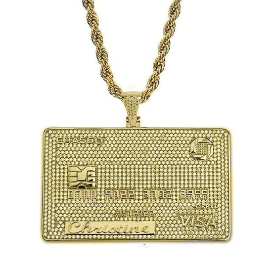 PERSONALIZED NAME Credit VISA Card Necklace,Moissanite Diamond Pendant Chain,Nameplate,Hip Hop Jewelry,14k Gold Plated Over Pendant Jewelry