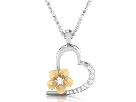 Heart Shape Pedant With flower,925 Sterling Silver Womens Round Diamond Heart Pendant,Diamond Heart,Bridal Jewelry Pendant ,Gift For Her