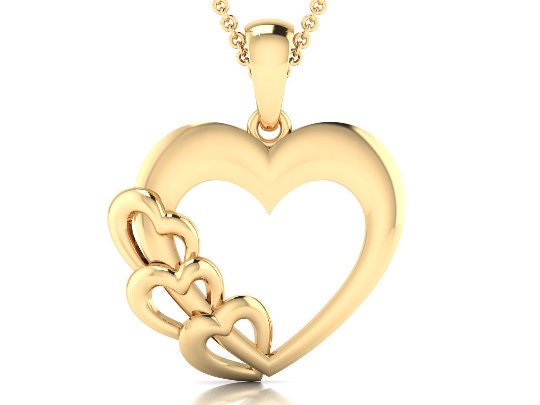 Open Heart with Three Small Heart Shape Pendant Necklace with 10kt Gold Over sterling silver,diamond heart pendant