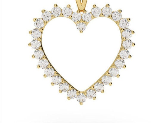 DIAMOND OPEN Heart Pendant/Necklace In Sterling 925,Diamond Heart necklace,CZ Pendant, Heart Shape Pendant,14k Gold Plated Over Pendant,