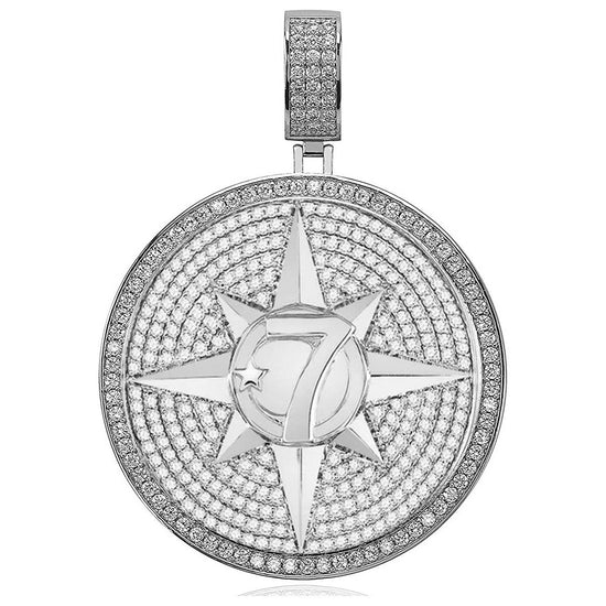 CUSTOM MADE CIRCLE with Number" 7" Hip Hop Pendant,Moissanite Diamond Hip Hop Pendant In 925 Sterling Silver,Lucky Number Hip Hop Pendant