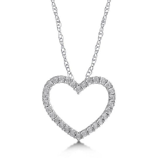 1.0 CARAT DIAMOND OPEN Heart Pendant/ Necklace 18 Inch Sterling Silver 10kt White Gold Plated, Valentine Gift For Her, Wedding Gift For Her