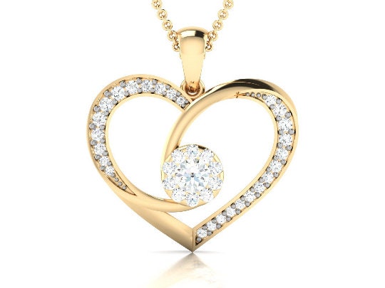 Open Heart with Cluster Pendant Necklace with 10kt Gold Over Sterling Silver,DiamondHeart Pendant,925 Sterling Silver Pendant For Women;s