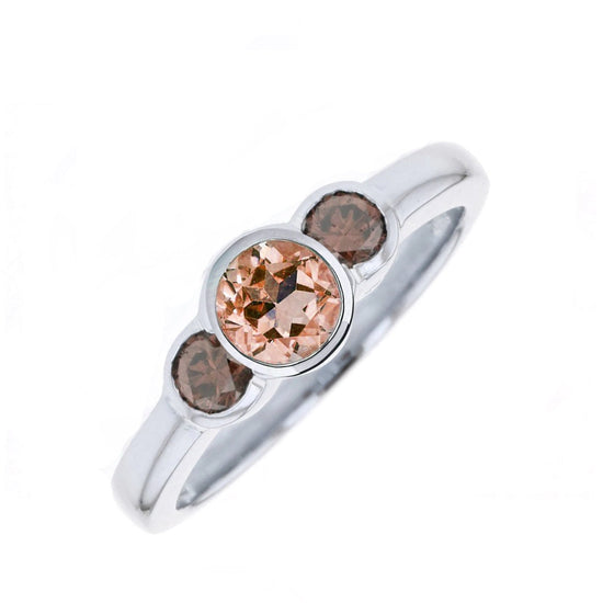 2.50 Carat Three Stone Champagne Diamond  Bezel Set Engagement Ring , Sterling Silver Ring,  Bezel Set Engagement Ring