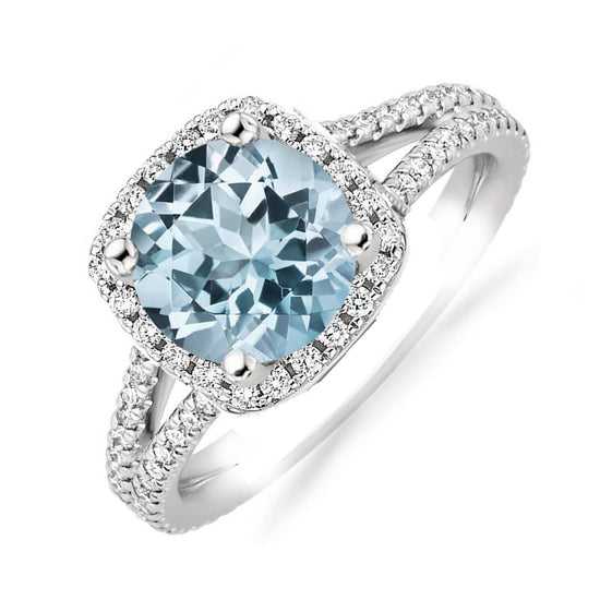 1.50CT Aquamarine Halo Moissanite Diamond Engagement Ring • March Birthstone Gemstone Ring • Perfect Jewelry Gift for Her • Size 5-12 USA