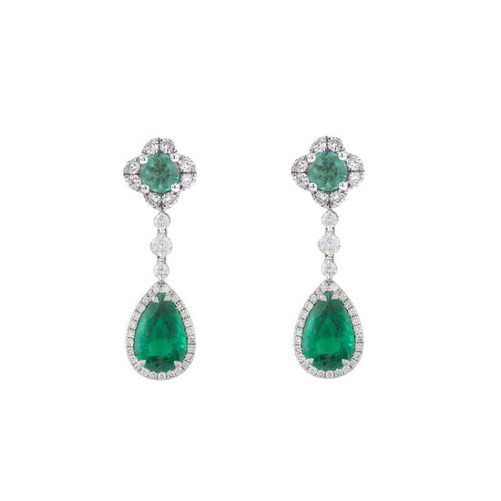14kt White Gold Finish Pear Emerald Dangle & Drop Earrinigs, Sterling silver emerald Dangle Earrings,Emerald Earring Dangle Silver, Gifts