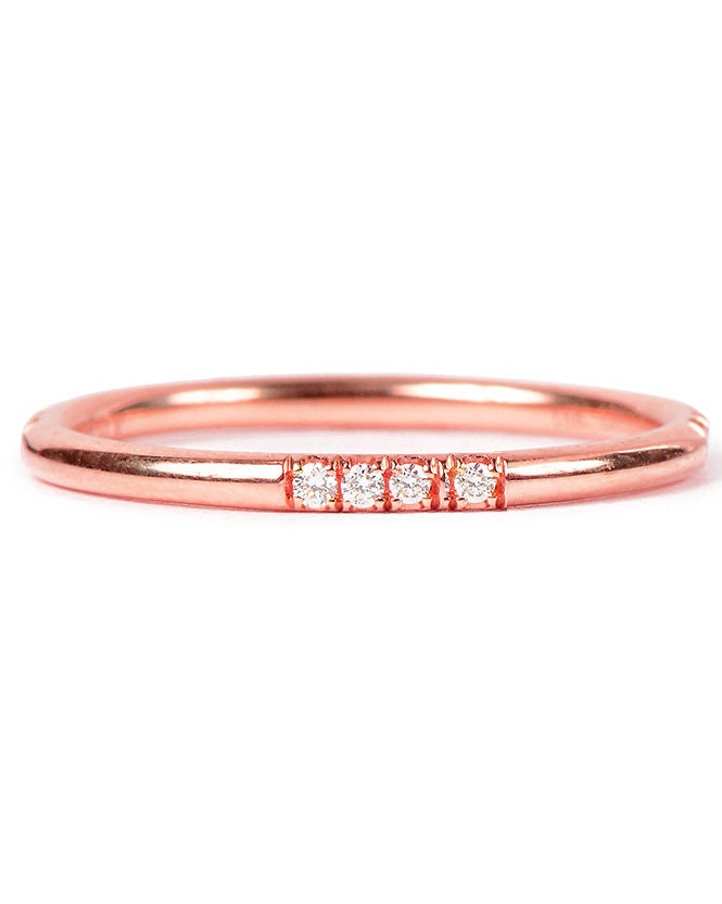 0.10ct Dainty Wedding Band, Four Stone Wedding Bands, 14KT Gold Plated Wedding Bands, Stackable Bands, Minimalist Wedding Band, Gift For Her