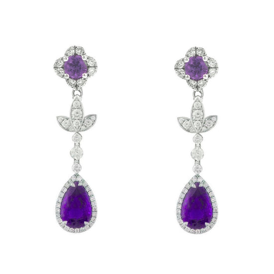 Emerald Dangle Earrings, Pear Shape Emerald Diamond Dangle Earrings, Emerald Drop Earring, Sterling Silver Earrings, Emerald Drop Earrings