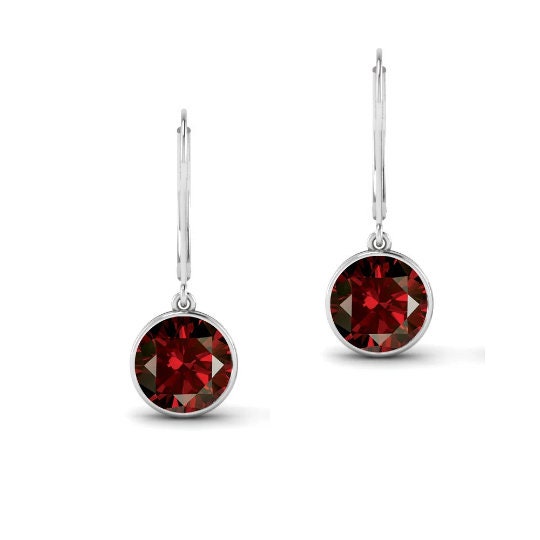 Birthstone Dangle Earrings,925 Sterling Silver Earring,Christmas Gift Earring,Garnet, Ruby,Brown Dangle Earring in 14K White Gold Plated.