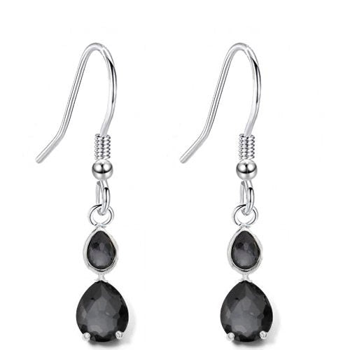 BLACK DIAMOND DANGLE Earrings, Sterling Silver Long Drop Earrings, Pear Shape Black Diamond Dangle Earrings, Silver Earrings,Mother&