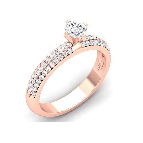Round Diamond Wedding Band Ring / 14KT Rose Gold Plated / Bridle Ring / Anniversary Gift For Women / Handmade Jewellery / Gift For Her