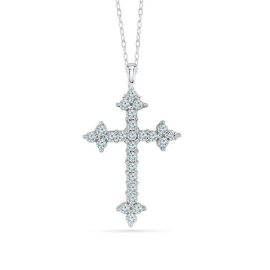 Moissanite And Diamond Pendant Necklace, Cross Shape Women&