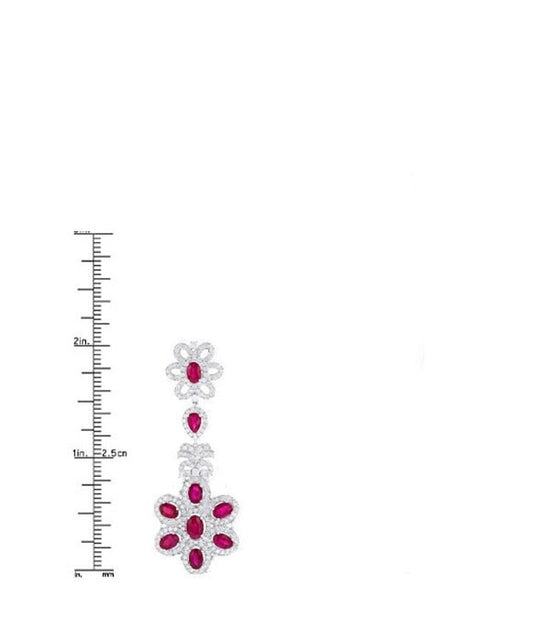 RUBY DANGLE EARRINGS, Sterking Silver Ruby Dangle & Drop earrings, Diamond Dangle Earrings, Cluster Dangle Earrings, Wedding Dangle Earrings