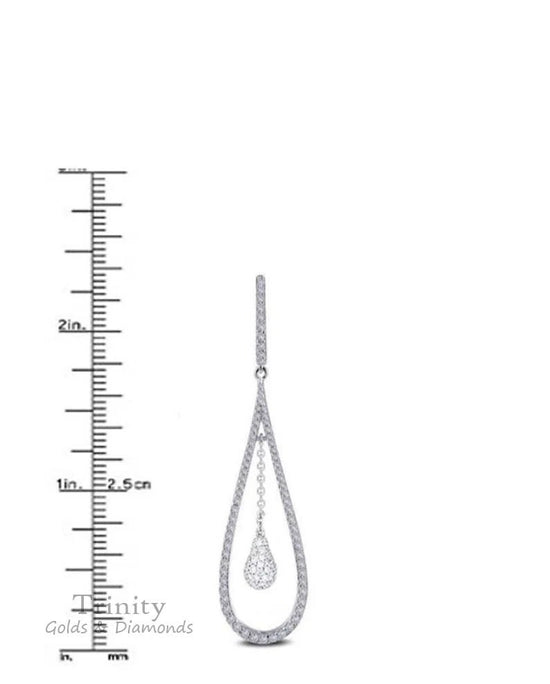 Diamond Drop Dangle Earrings, Long Diamond Wedding Earrings, Long Dangle & Drop Earrings, Teardrop Wedding Earrings,Sterling Silver Earrings