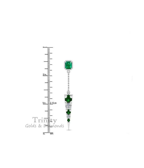 Emerald Dangle Earrings, Emerald green long earrings, bridal earrings, green wedding jewelry, drop emerald earrings, bridal jewellery, Gifts