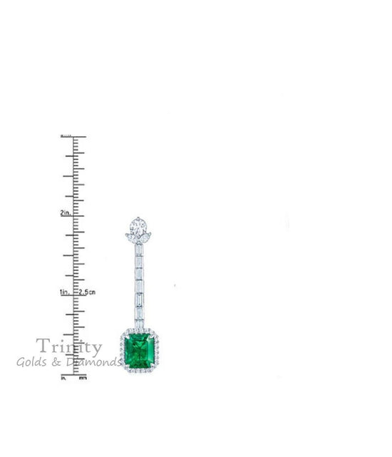 EMERALD CUT DROP Earrings, Luxury Earrings, Green Emerald And Diamond Dangle Drop Earrings,  925 Sterling Silver Earrings, Mothers day gift