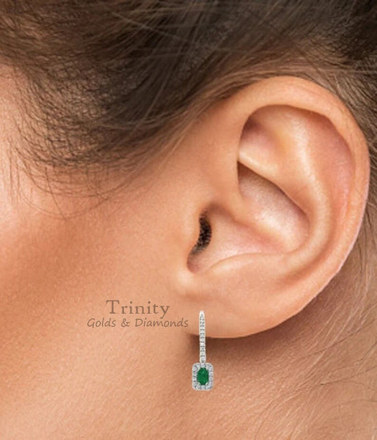 EMERALD EARRINGS, Emerald Earrings, Green Emerald Drop Earrings, Emerald Diamond Earrings, Bridesmaids Emerald Earrings, Mother&