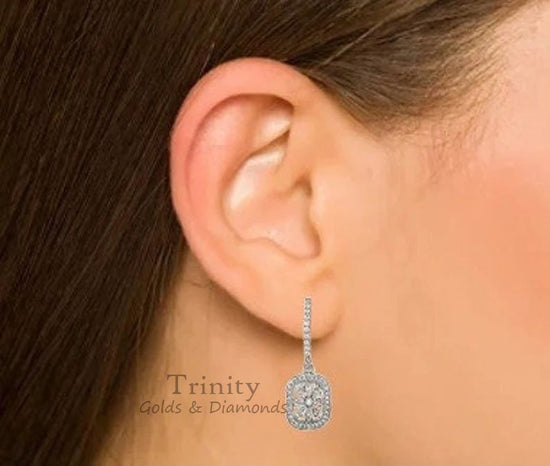 DIAMOND HALO Drop Earrings/925 Sterling Silver/CZ Dangle Earrings/Round Diamond Earrings/Bridal Earrings,Sterling Silver Earrings, Gifts