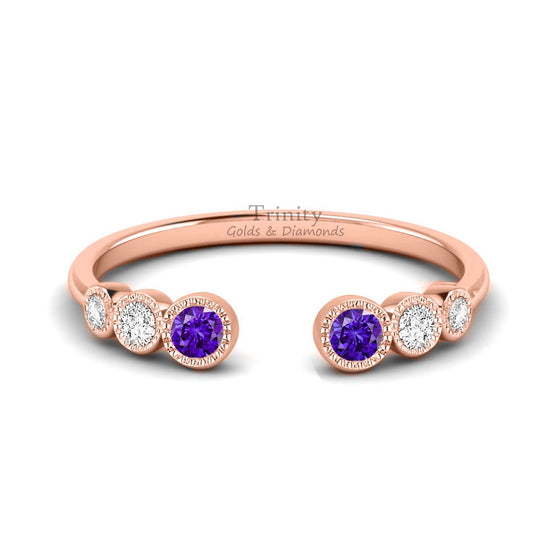 1.40Ct Amethyst Open Ring Band, Gemstone Open Ring, Adjustable Ring, Handmade Ring, Statement Ring, Delicate Ring For Her, Mother&