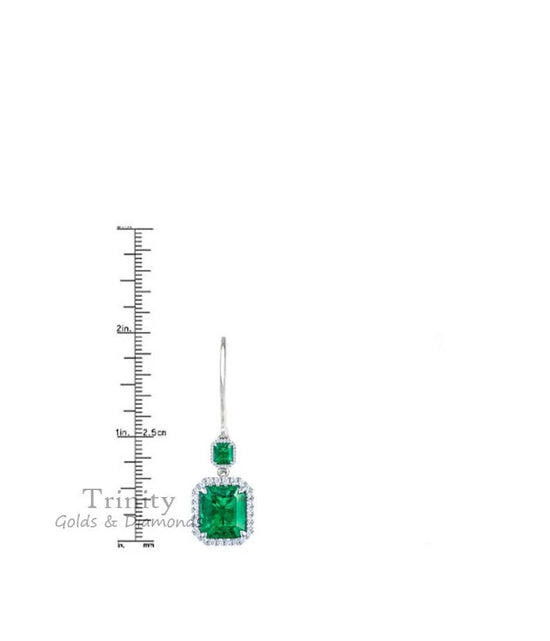 EMERALD CUT DANGLE Drop Earring for Women • Emerald And Diamond Earrings • Long Earrings • Perfect Anniversary Gift for Women