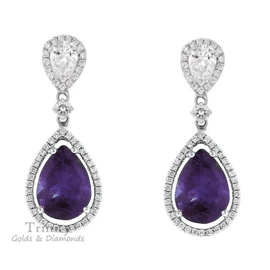 3.00 Ct Pear And Round Cut Earrings, Green Emerald & Diamond Women&