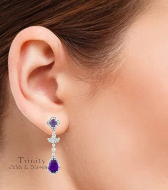 AMETHYST DANGLE EARRINGS, Amethyst Dangle Drop earrings, sterling silver amethyst Earrings
