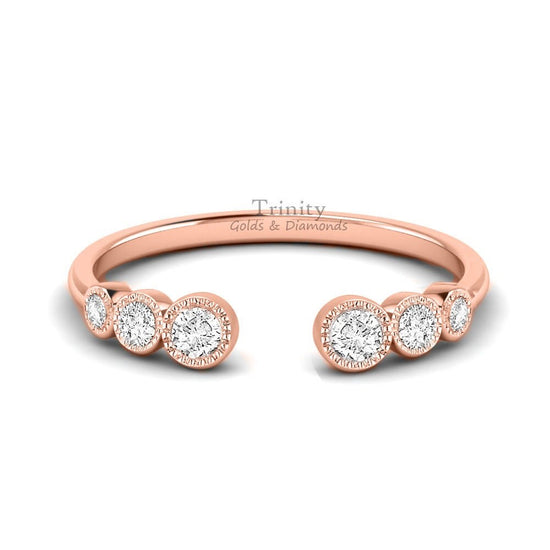 14k Yellow Gold Plated, Round Cut Moissanite & Diamond Ring, Open Women&