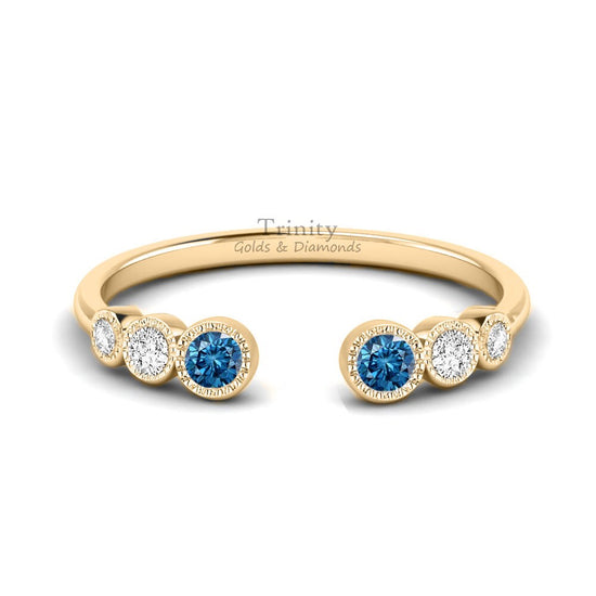 Promise Open Band Ring, Hug Band Ring, Gemstone Open Band Ring, Sapphire Open Band, Blue Sapphire Diamond Open Wedding Anniversary Band