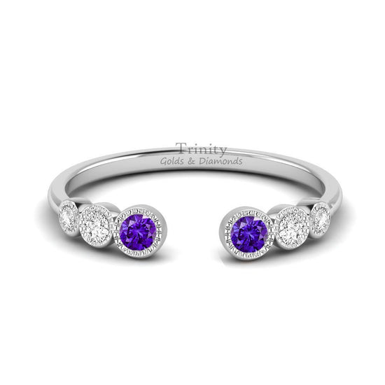 14k Rose Gold Plated Open Cuff Amethyst Ring / Amethyst Stackable Ring/ Dainty Ring/ Amethyst Open Bar Ring / Handmade Ring/ Open Cuff Ring