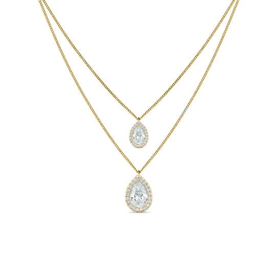 Pave Set Pear Cut Diamond Necklace In Sterling Silver, 14k Gold Plated Over, Pave, Dainty, Necklace, Bridal, Wedding, Christmas gifts For Women&