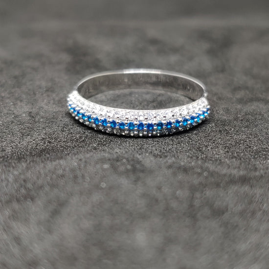 1.0ct Moissanite Diamond Wedding Band, Three row Wedding Band, Blue Sapphire Wedding Band For Women, September Birthstone, Perfect Gift